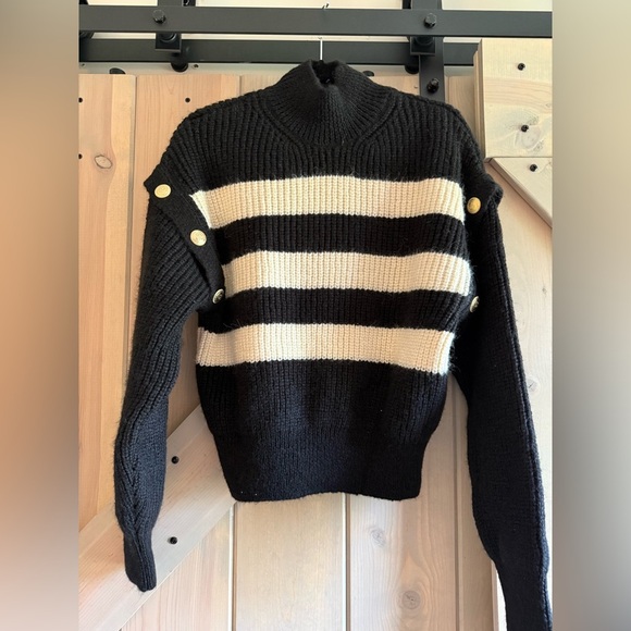 NWT Mango Black and Cream Striped Turtleneck Sweater - Picture 6 of 9